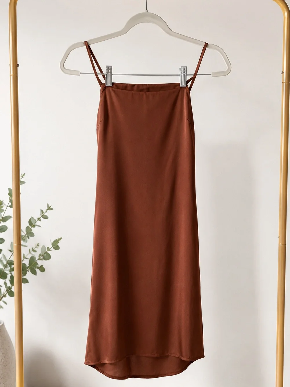 La Hearts Rust Brown Slip Dress with Spaghetti Straps